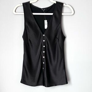 Madewell Emily Satin Sleeveless Button-Up Top | Black | Size 00